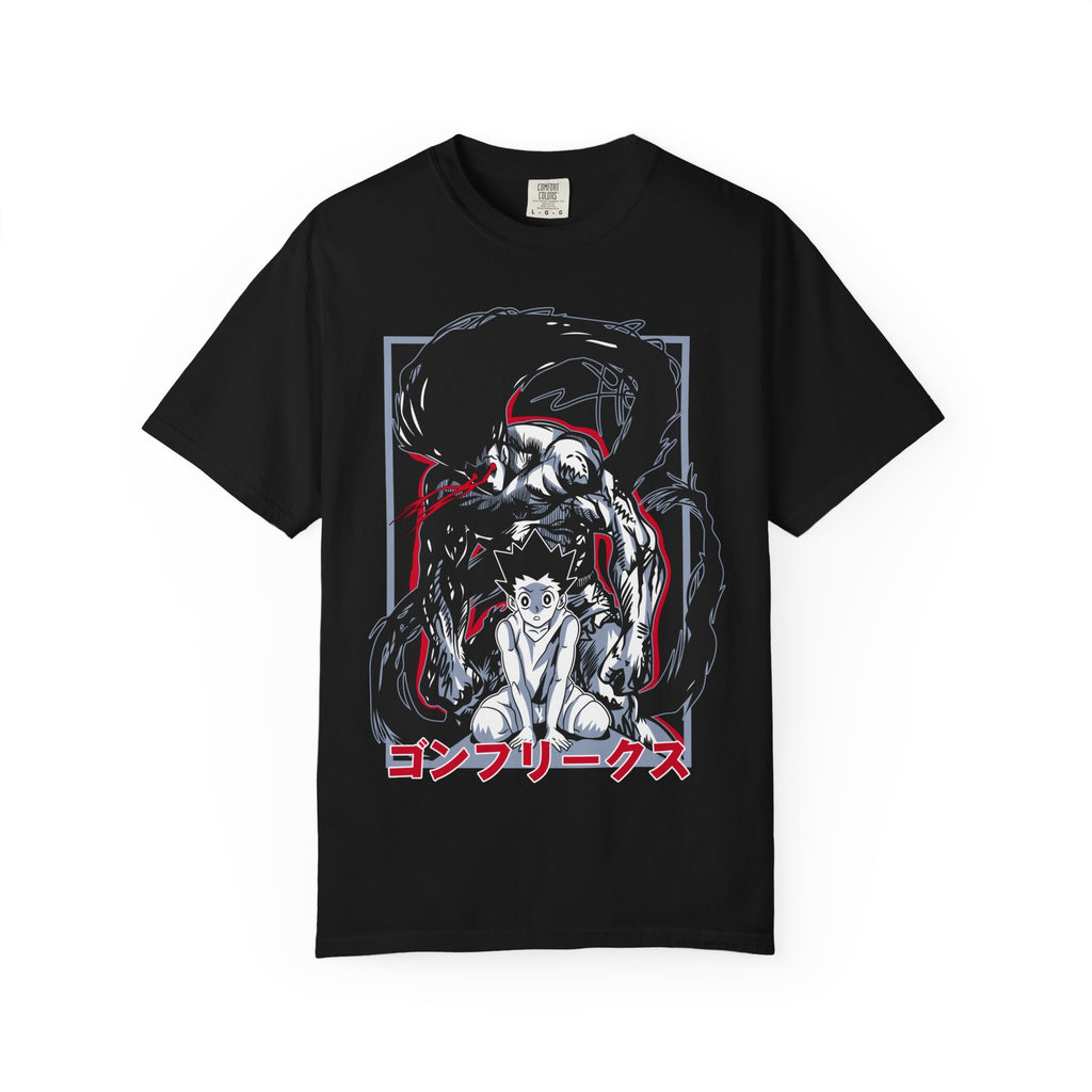 Anime Horror T-Shirt — Demon & Boy Illustration with Japanese Text