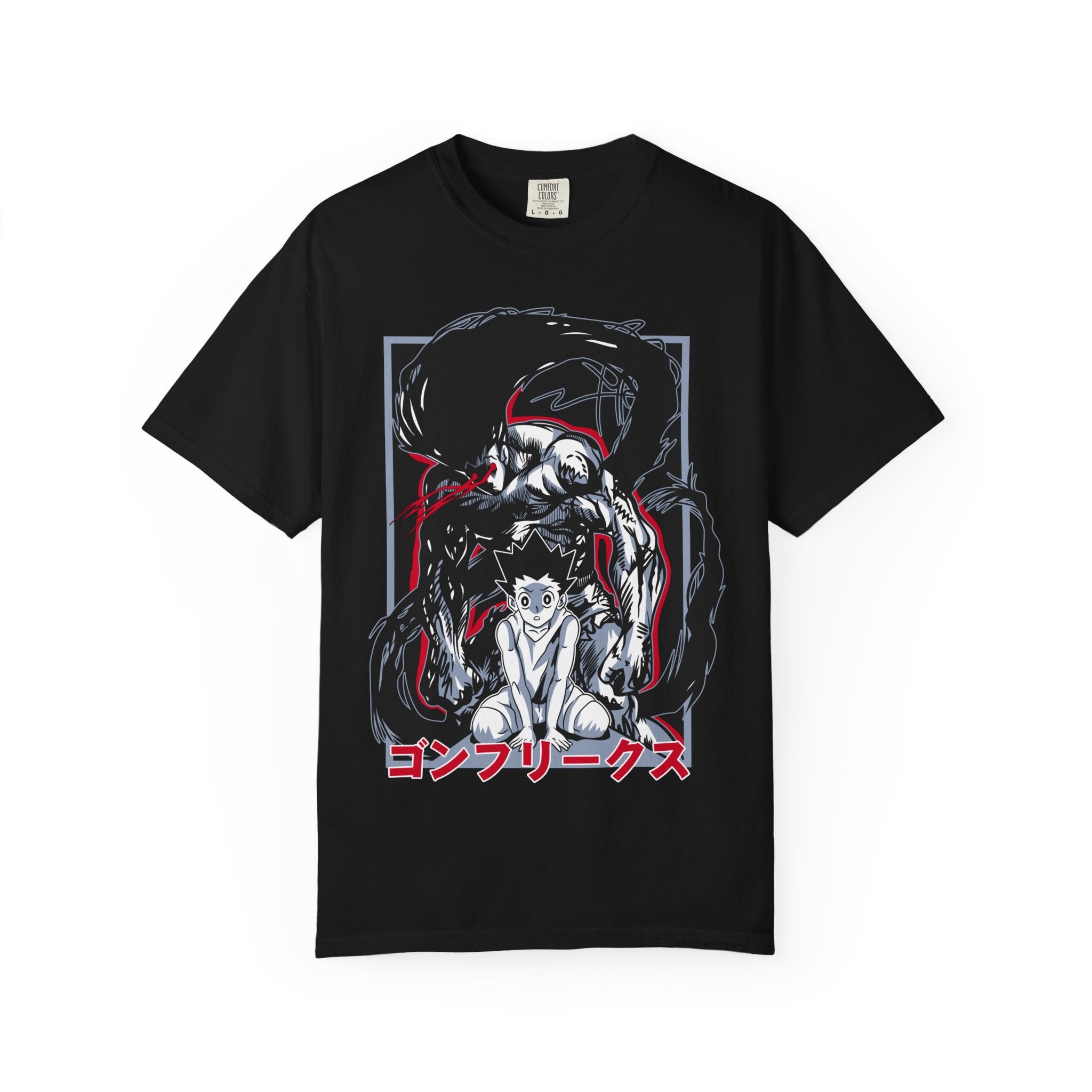 Anime Horror T-Shirt — Demon & Boy Illustration with Japanese Text