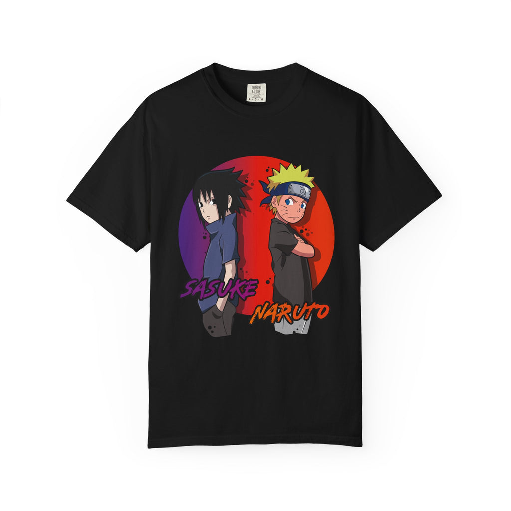 Naruto & Sasuke Anime Tee — Retro Split Circle Graphic T-Shirt