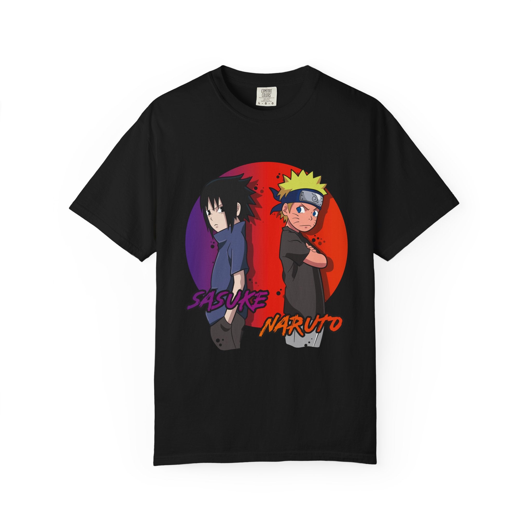 Naruto & Sasuke Anime Tee — Retro Split Circle Graphic T-Shirt