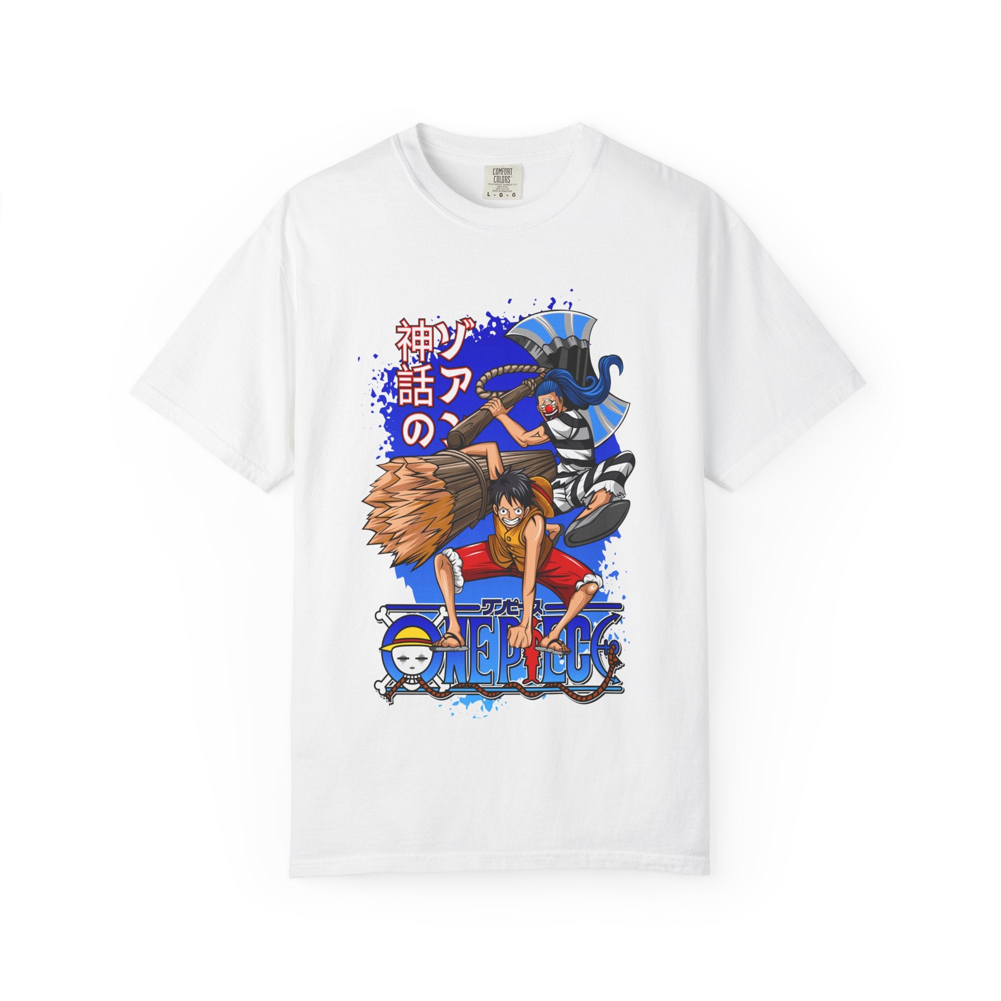 One Piece Anime Crew T-Shirt — Luffy & Friends Japanese Text Graphic Tee