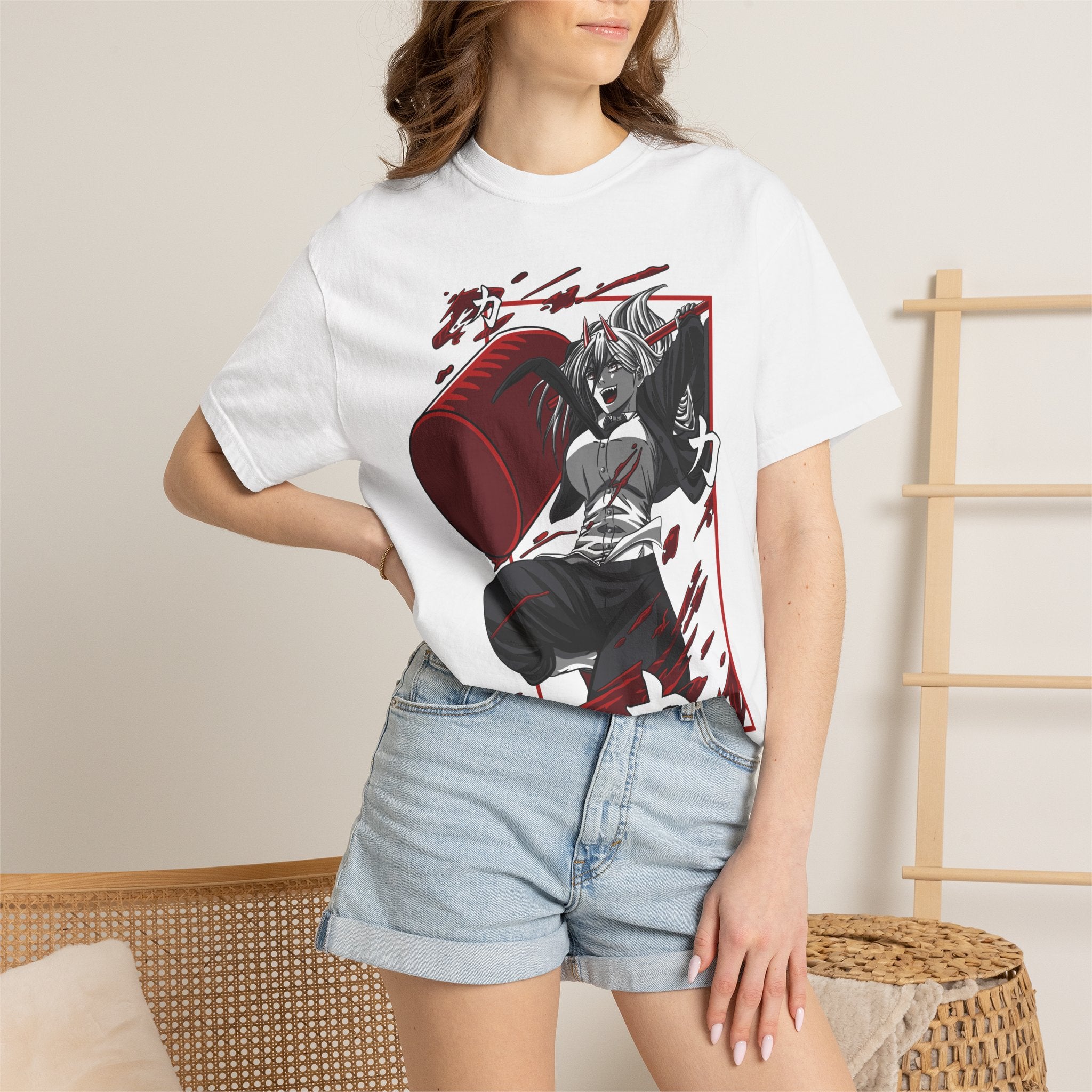 Anime Demon Girl T-Shirt — Red Hammer Action Graphic Tee