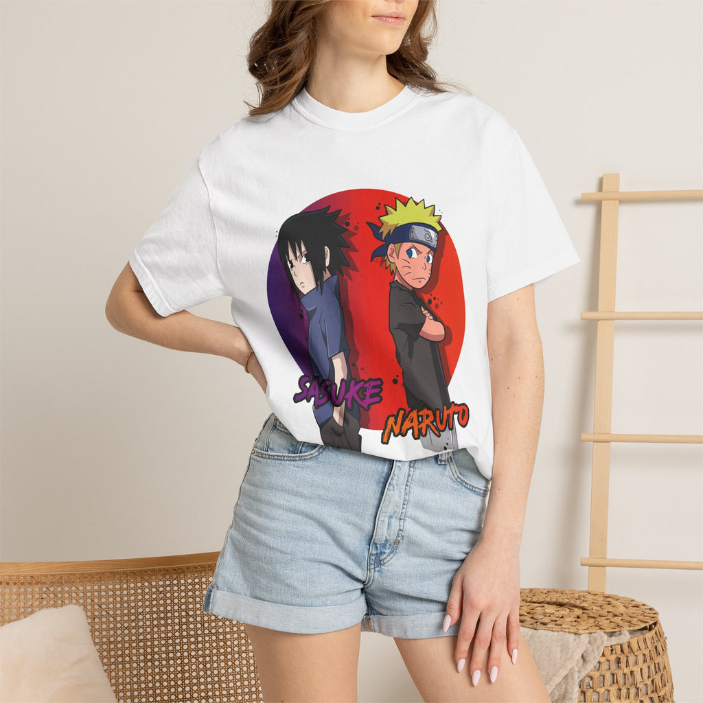 Naruto & Sasuke Anime Tee — Retro Split Circle Graphic T-Shirt