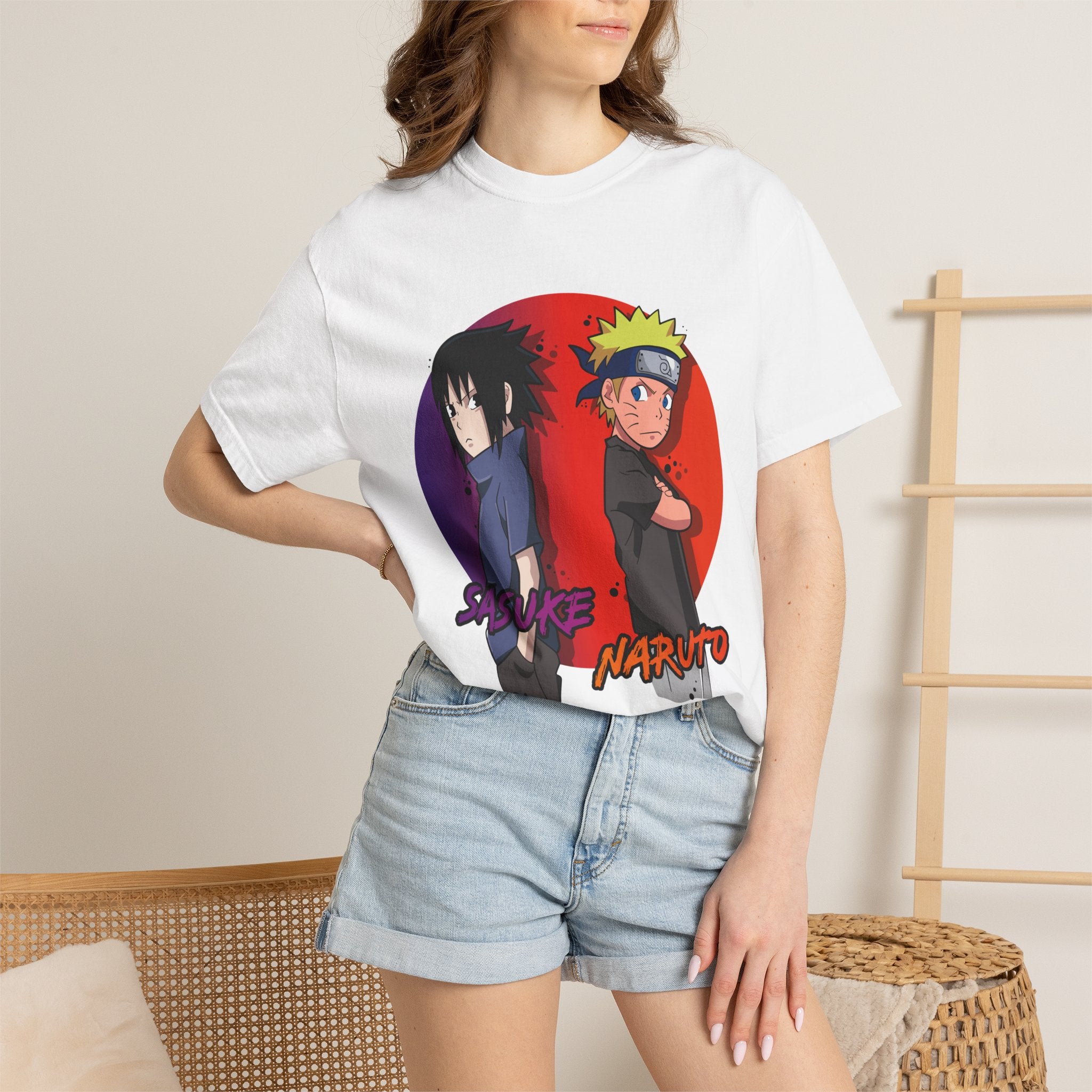 Naruto & Sasuke Anime Tee — Retro Split Circle Graphic T-Shirt