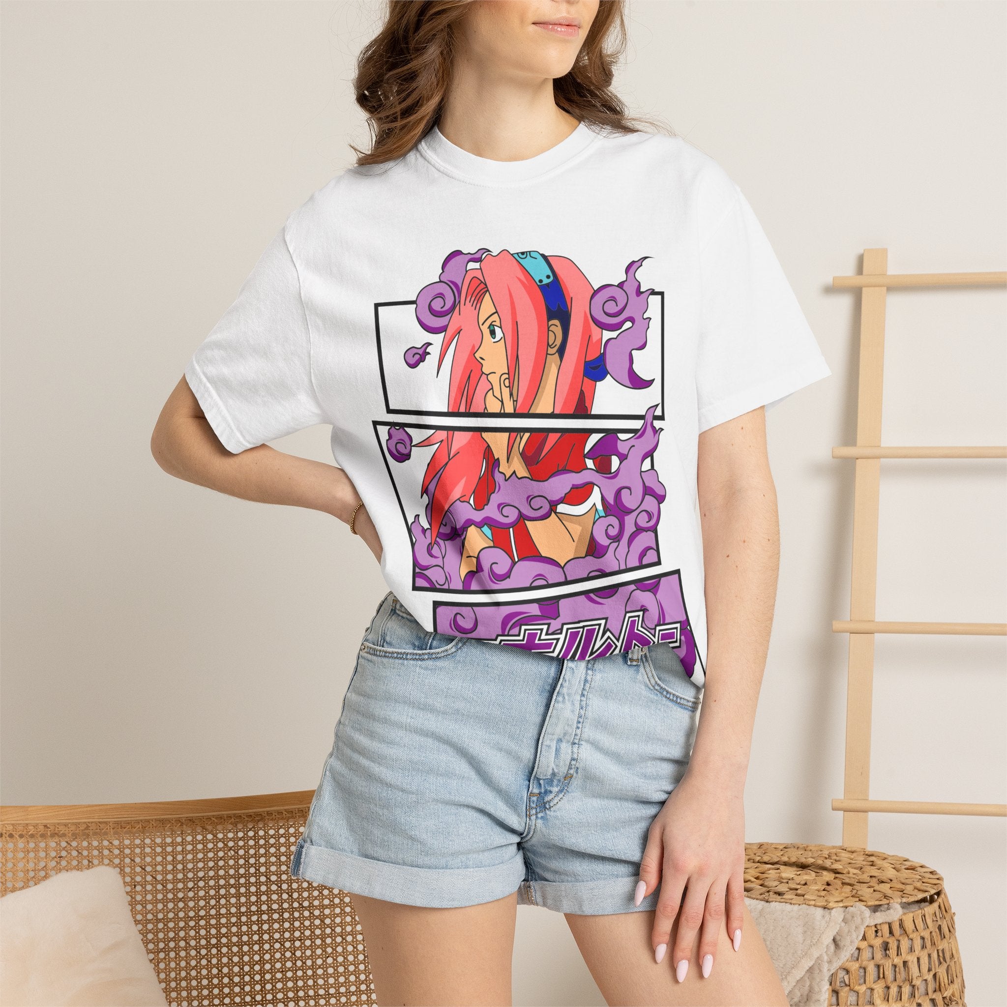 Anime Girl Graphic T-Shirt — Japanese Katakana 'ニナルトー' Vaporwave Tee