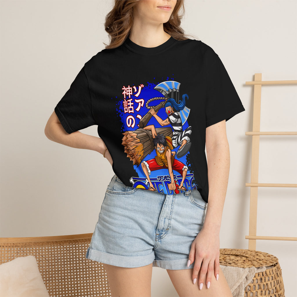 One Piece Anime Crew T-Shirt — Luffy & Friends Japanese Text Graphic Tee