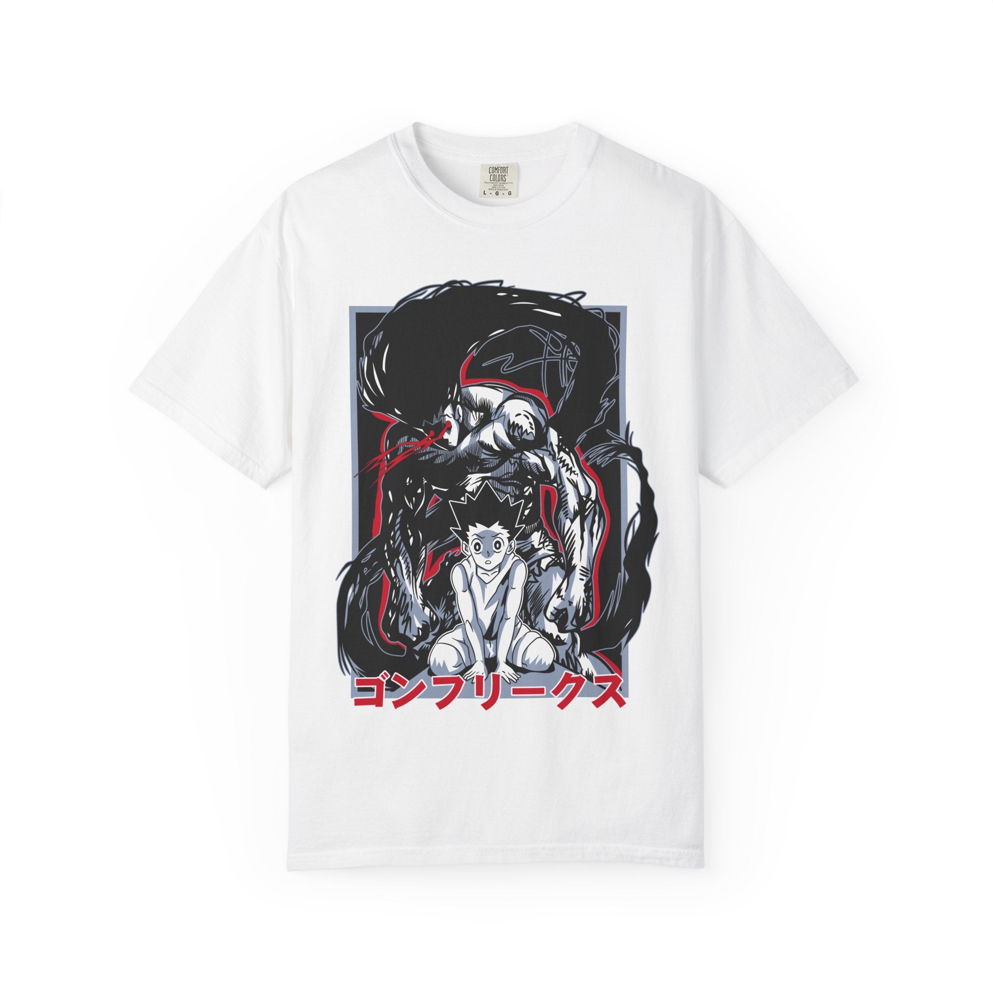 Anime Horror T-Shirt — Demon & Boy Illustration with Japanese Text