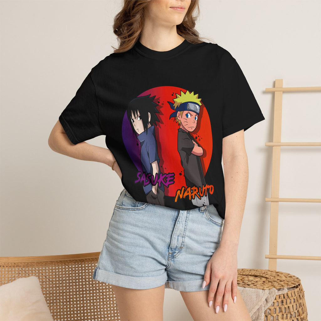 Naruto & Sasuke Anime Tee — Retro Split Circle Graphic T-Shirt
