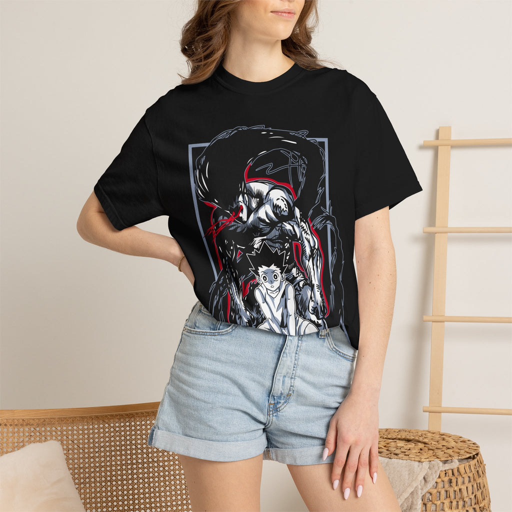 Anime Horror T-Shirt — Demon & Boy Illustration with Japanese Text