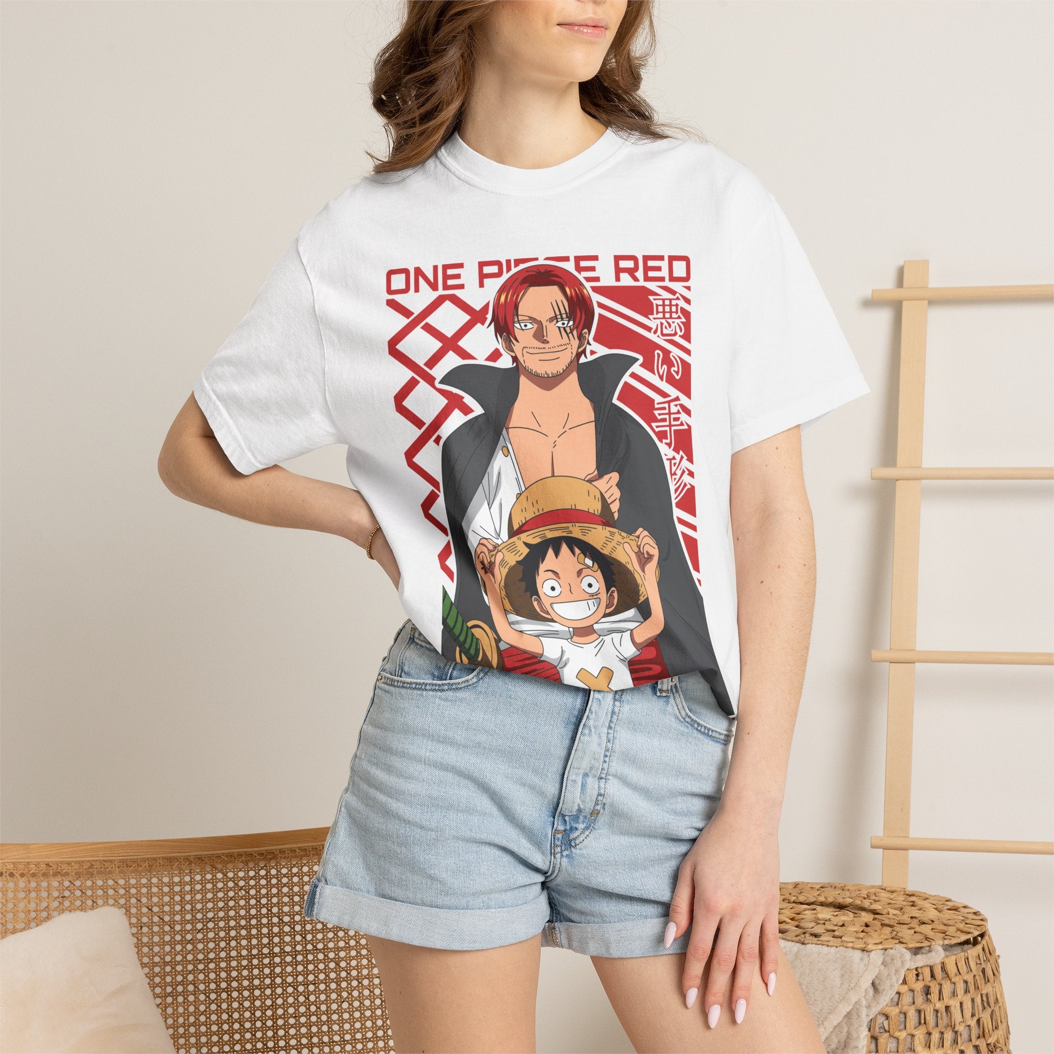 One Piece Red Poster T-Shirt — Monkey D. Luffy & Shanks Graphic Tee