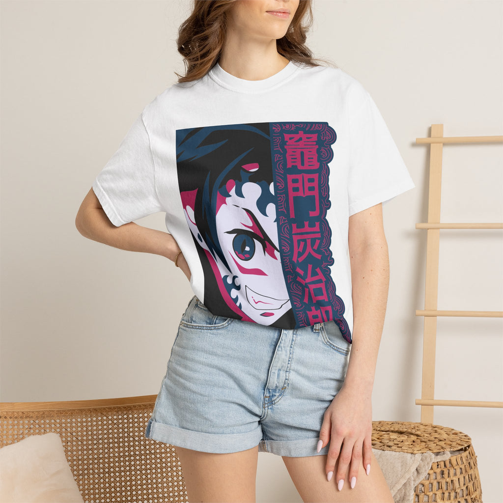 Anime-Inspired Graphic T-Shirt with Vertical Japanese Text