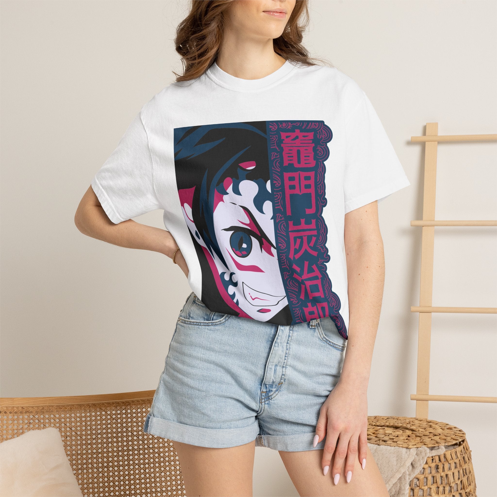 Anime-Inspired Graphic T-Shirt with Vertical Japanese Text